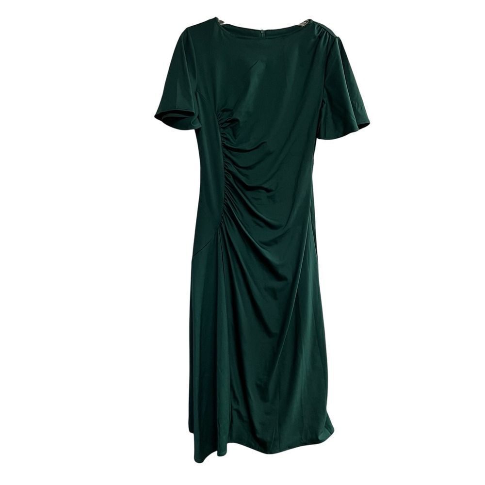 Green Midi Dress Ruched Cocktail Party Career Elegant Women's Medium SEE DESCRIP
